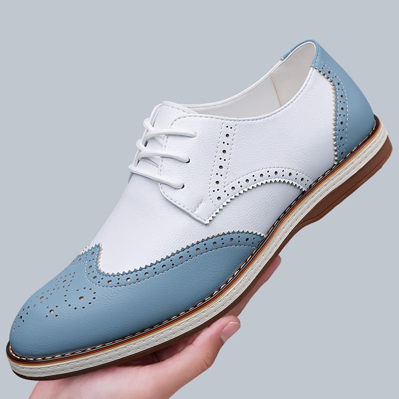 Men'S Shoes Temu - Heren Wit Blauw Tweekleurige Brogue Oxford
