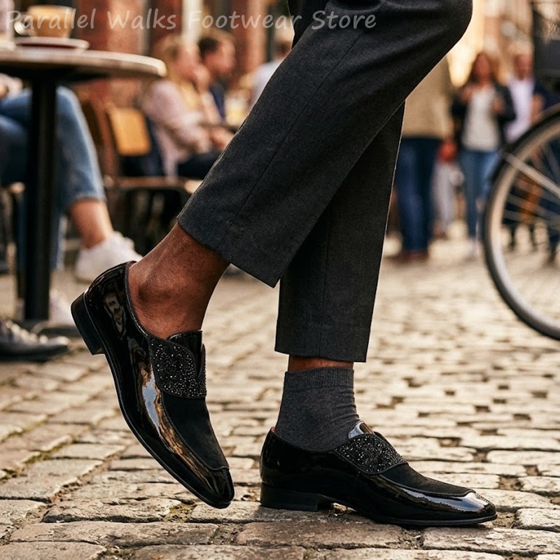 Men'S Shoes Smart - Heren zwarte lakleer imitatie suède loafers