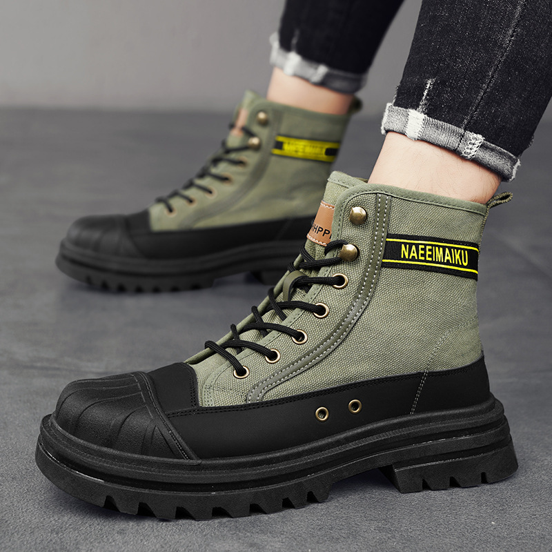 Men'S Shoes Dress Casual - Heren Canvas Laarzen Mode Hoge Top