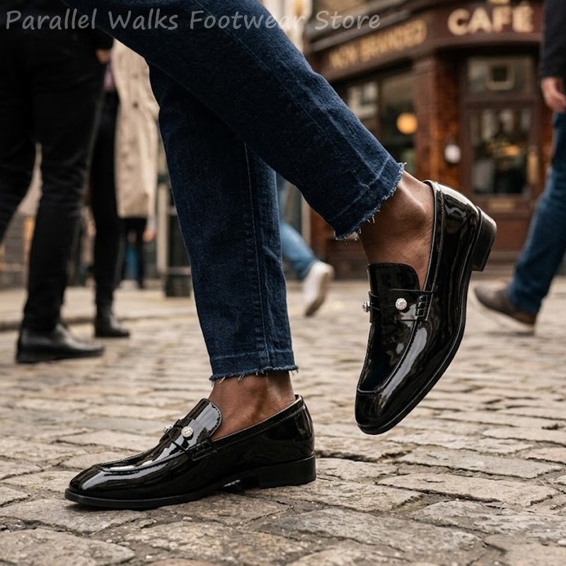 Men'S Shoes Smart - Heren zwarte lakleer imitatie suède loafers
