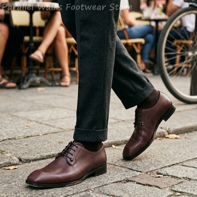 Men'S Shoes Smart - Heren donkerbruine leren Derby schoenen met