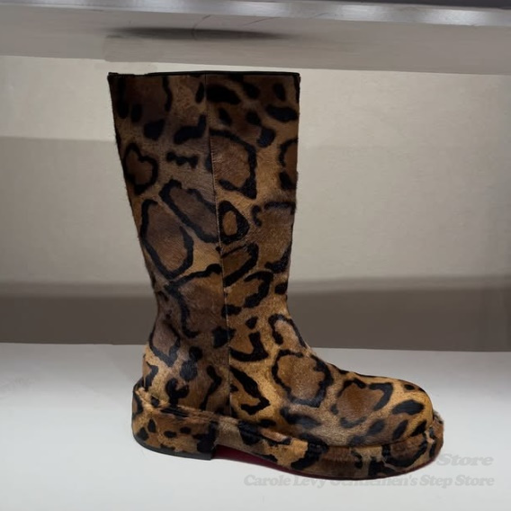 Men Shoes Brands - Bruin Suède Luipaardprint Mid Kuit Laarzen